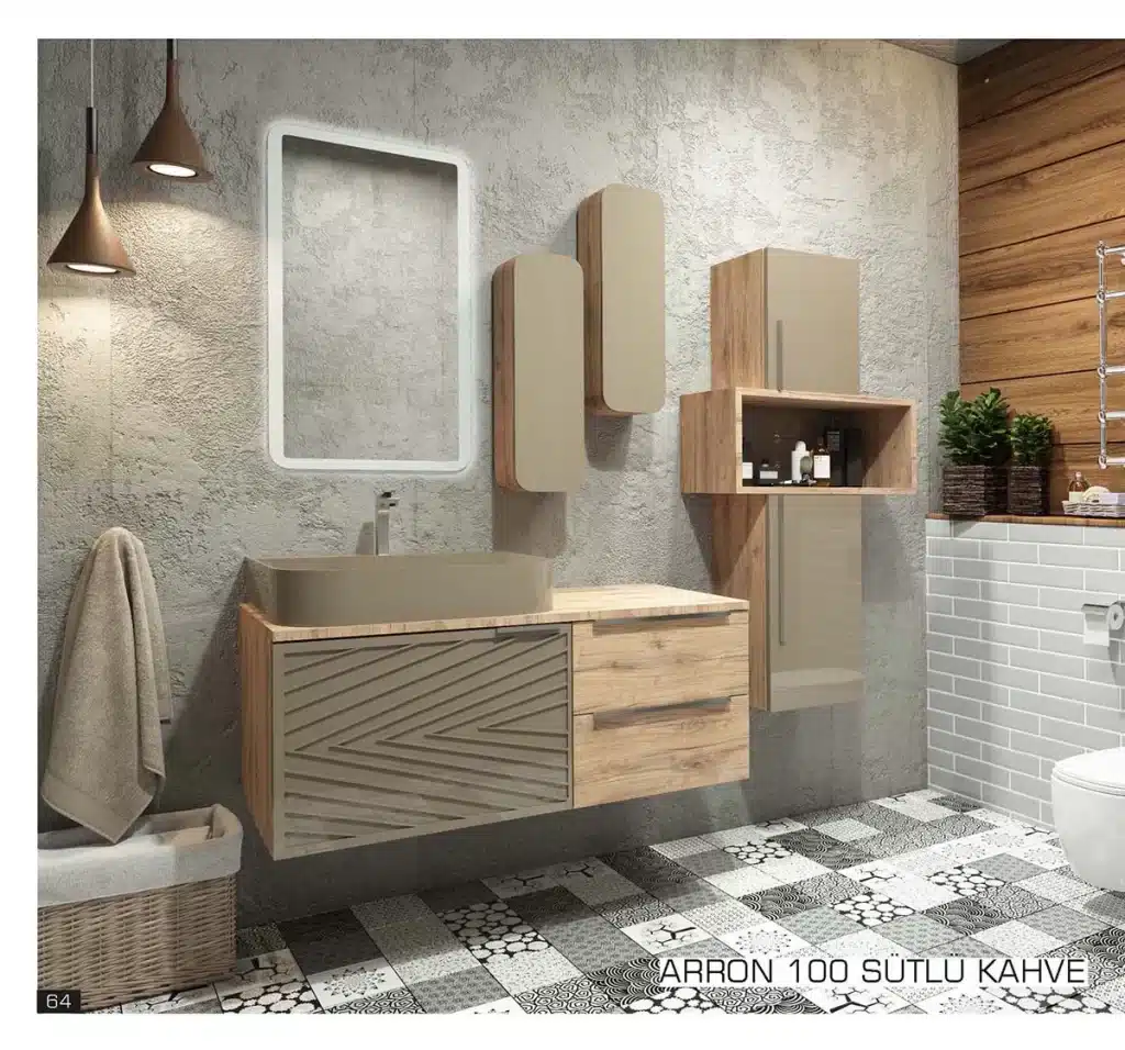 Banyo Mobilyaları Dolapları 12 premium arron sutlu kahve banyo