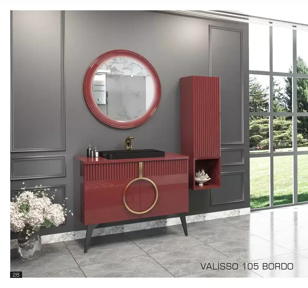Banyo Mobilyaları Dolapları 4 premium valisso banyo dolabı bordo