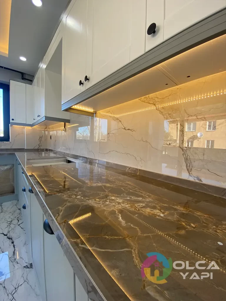 İznik Villa İç Mimari Uygulaması 16 iznik villa mutfak tadilati porselen tezgah